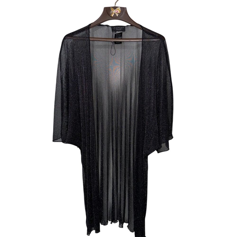 Laundry by Shelli Segal Black Silver Sparkly Romantic Layering Duster Kimono OS